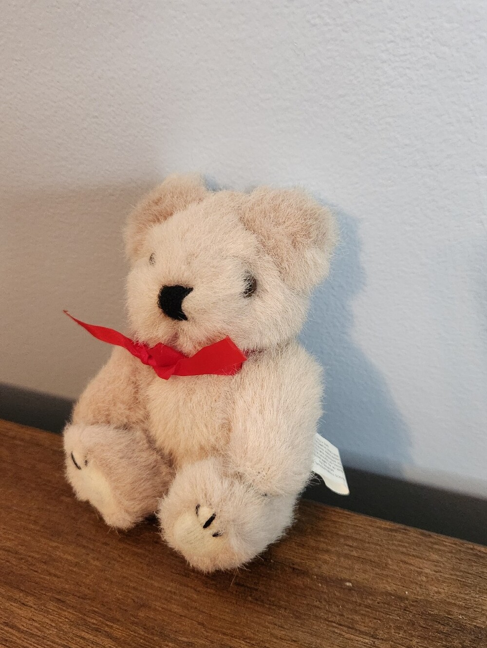 Vintage Wang's International Teddy Bear With Red Bow Tan Jointed Plush 8in